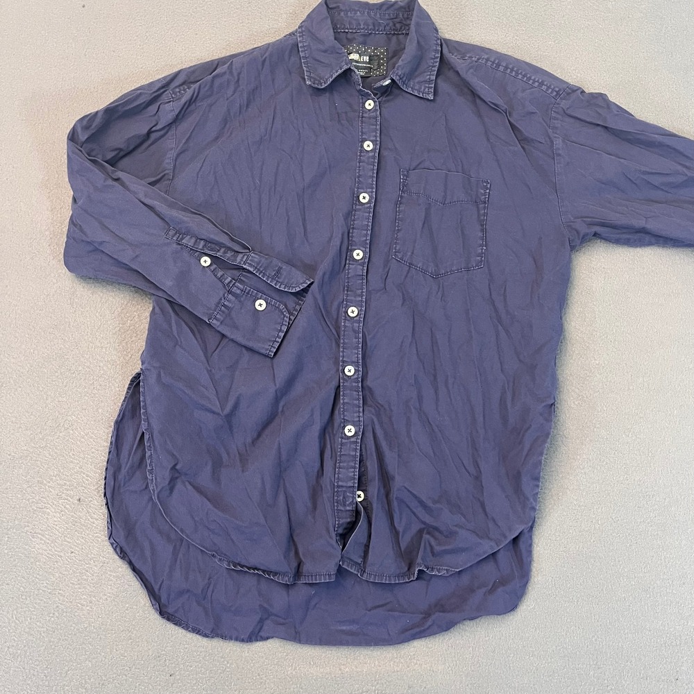 Anthropologie Maeve Shirt Womens XS Navy Button Up Side‎ Slits Chest Pocket